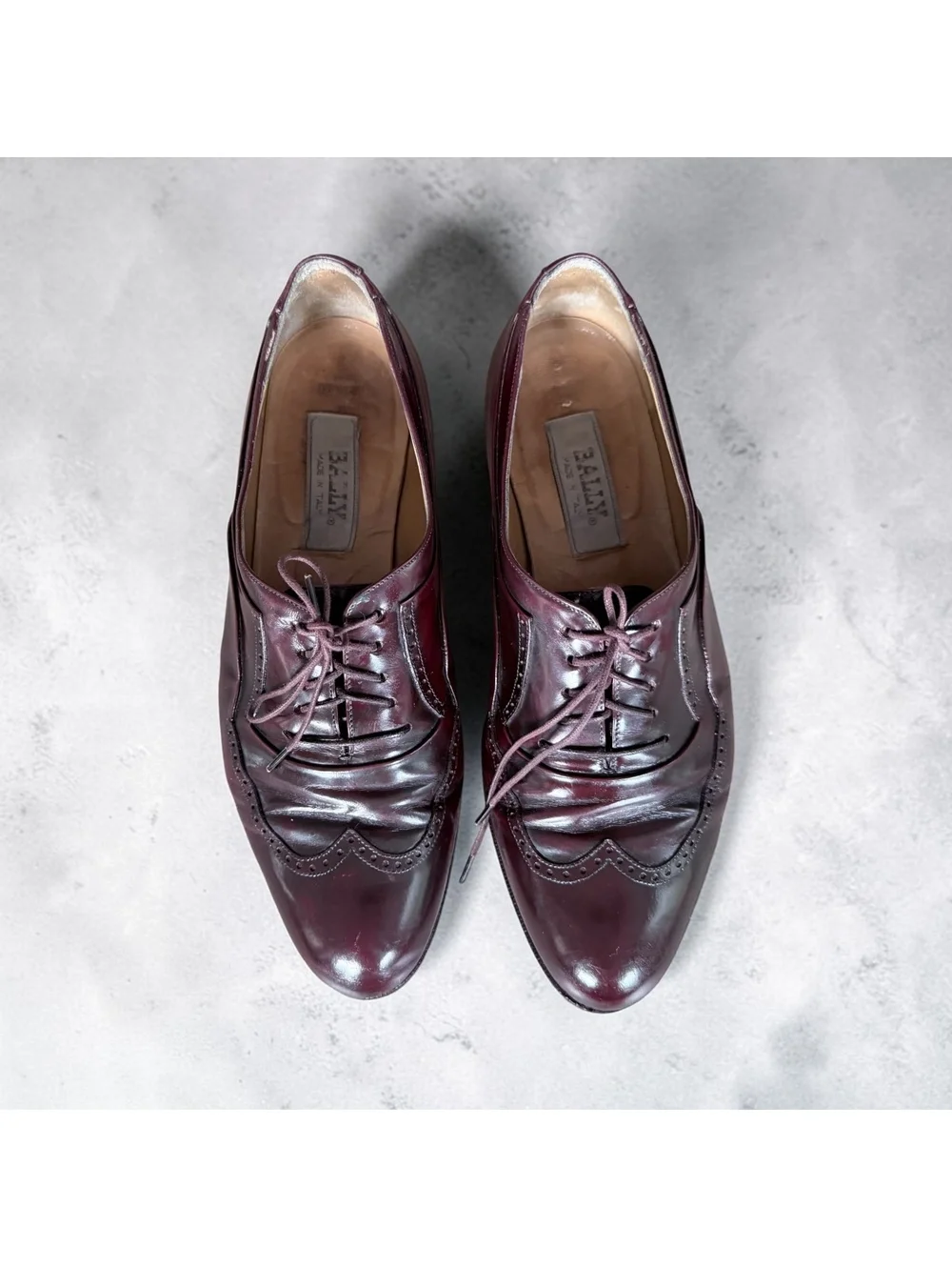 Men’s Bally Burgundy Leather Wingtip Oxford Shoes Size 7.5